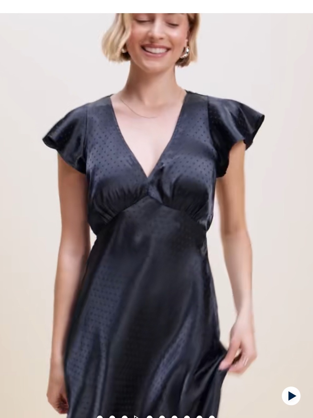 Navy Satin V-Neck Maxi Dress with Flutter Sleeves